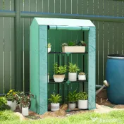 Outsunny Sera Mini cu 3 Niveluri, Copertină din PE cu Armătură și Ușă Rulabilă, 100x40x150 cm, Verde | Aosom Romania 