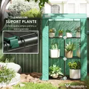 Outsunny Sera Mini cu 3 Niveluri, Copertină din PE cu Armătură și Ușă Rulabilă, 100x40x150 cm, Verde | Aosom Romania 