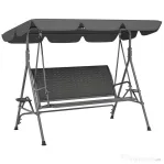 Outsunny Leagăn de Grădină 3 Locuri din Ratan PE cu Acoperiș Reglabil și Suporturi pentru Pahare, Leagăn de Exterior cu Cadru din Oțel, Capacitate 320 kg, 204x112x150 cm, Gri | Aosom Romania