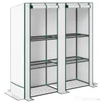 Outsunny Seră Aplicată cu 3 rafturi cu Acoperire din PE Consolidată, Alb
