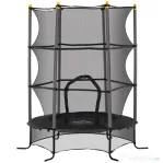 HOMCOM Trambulin Elastic pentru Copii Ø1.6x1.9 m cu Plasă de Siguranță și Stâlpi Căptușiți, Vârsta 3-10 Ani, Negru