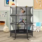 HOMCOM Trambulină pentru Copii 3-10 Ani cu Plasă de Siguranță, Suprafață Elastică cu Bare Capitonate, Ø163x190 cm, Negru | Aosom Romania 