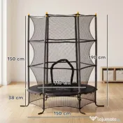HOMCOM Trambulină pentru Copii 3-10 Ani cu Plasă de Siguranță, Suprafață Elastică cu Bare Capitonate, Ø163x190 cm, Negru | Aosom Romania 
