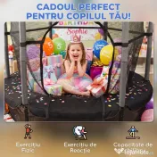 HOMCOM Trambulină pentru Copii 3-10 Ani cu Plasă de Siguranță, Suprafață Elastică cu Bare Capitonate, Ø163x190 cm, Negru | Aosom Romania 