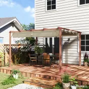 Outsunny Pergolă de Grădină cu Acoperiș Retractabil și Cadru din Aluminiu cu Aspect de Lemn, 382x300x232 cm, Lemn Natural | Aosom Romania 