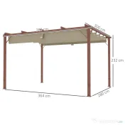 Outsunny Pergolă de Grădină cu Acoperiș Retractabil și Cadru din Aluminiu cu Aspect de Lemn, 382x300x232 cm, Lemn Natural | Aosom Romania 