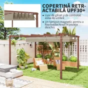 Outsunny Pergolă de Grădină cu Acoperiș Retractabil și Cadru din Aluminiu cu Aspect de Lemn, 382x300x232 cm, Lemn Natural | Aosom Romania 