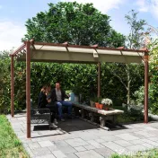 Outsunny Pergolă de Grădină cu Acoperiș Retractabil și Cadru din Aluminiu cu Aspect de Lemn, 382x300x232 cm, Lemn Natural | Aosom Romania