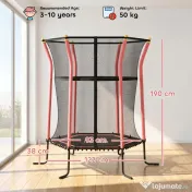 HOMCOM Trambulină Elastică pentru Copii 3-10 Ani cu Intrare cu Fermoar și Țevi Căptușite, Ø163,5x190 cm, Roșu | Aosom Romania 