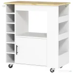 HOMCOM Dulap Mobil pentru Bucătărie cu Roți, Rafturi, Dulap și Suport pentru Sticle, 83x40x83 cm, Stejar