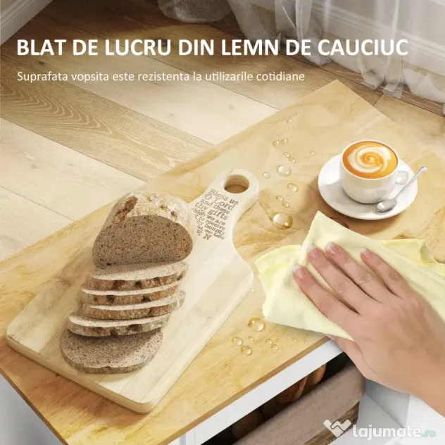 HOMCOM Dulap Mobil pentru Bucătărie cu Roți, Rafturi, Dulap și Suport pentru Sticle, 83x40x83 cm, Stejar