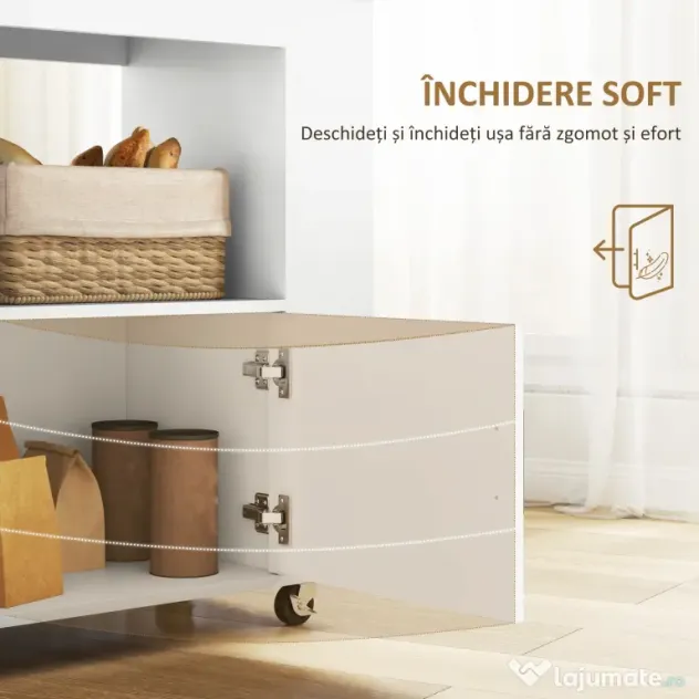 HOMCOM Dulap Mobil pentru Bucătărie cu Roți, Rafturi, Dulap și Suport pentru Sticle, 83x40x83 cm, Stejar