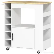 HOMCOM Insulă de Bucătărie cu 6 Suporturi pentru Sticle, 3 Rafturi Laterale și Dulăpior cu Balamale, 83x40x83 cm, Stejar | Aosom Romania 