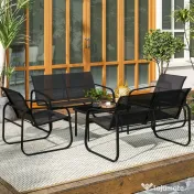 Outsunny Set de Mobilier de Grădină din 5 Piese, cu 2 Canapele, 2 Fotolii și o Măsuță de Cafea, 111x70x75 cm, Negru | Aosom Romania 