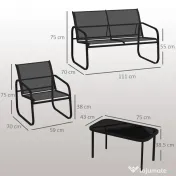 Outsunny Set de Mobilier de Grădină din 5 Piese, cu 2 Canapele, 2 Fotolii și o Măsuță de Cafea, 111x70x75 cm, Negru | Aosom Romania 