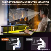 HOMCOM Birou de Gaming cu Lumini LED și Suport pentru Monitor, Masă Gaming cu Port USB și TYPE C, 100x60x88,5 cm, Negru | Aosom Romania 