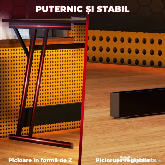 HOMCOM Birou de Gaming cu Lumini LED și Suport pentru Monitor, Masă Gaming cu Port USB și TYPE C, 100x60x88,5 cm, Negru | Aosom Romania