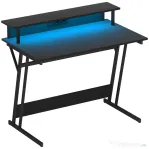 HOMCOM Birou Gaming cu Lumini LED și Suport pentru Monitor, din PAL și Oțel, 100x60x88.5 cm, Negru