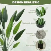 HOMCOM Plantă Artificială "Pasărea Paradisului" cu 20 de Frunze și Ghiveci | Aosom Romania 