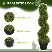 HOMCOM Plantă Artificială Eucalipt Spiralat cu Ghiveci Inclus Rezistent la Raze UV, Ø17,5x90 cm, Verde | Aosom Romania
