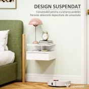 HOMCOM Noptieră Suspendată cu Sertar și Raft Superior din Lemn, 35x32x22,5 cm, Alb | Aosom Romania
