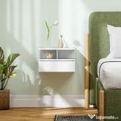 HOMCOM Noptieră Suspendată cu Sertar și Raft Superior din Lemn, 35x32x22,5 cm, Alb | Aosom Romania