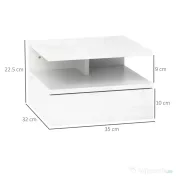 HOMCOM Set de 2 Noptiere Suspendate cu Sertar și Raft Superior din Lemn, 35x32x22.5 cm, Alb Lucios | Aosom Romania