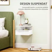 HOMCOM Set de 2 Noptiere Suspendate cu Sertar și Raft Superior din Lemn, 35x32x22.5 cm, Alb Lucios | Aosom Romania