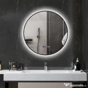 HOMCOM Oglindă de Baie Anti-Ceață cu Lumini LED Reglabile, Ø70x3 cm, Negru | Aosom Romania
