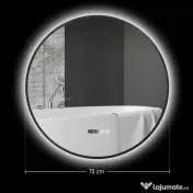 HOMCOM Oglindă de Baie Anti-Ceață cu Lumini LED Reglabile, Ø70x3 cm, Negru | Aosom Romania