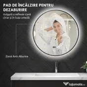 HOMCOM Oglindă de Baie Anti-Ceață cu Lumini LED Reglabile, Ø70x3 cm, Negru | Aosom Romania