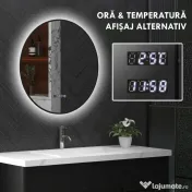 HOMCOM Oglindă de Baie Anti-Ceață cu Lumini LED Reglabile, Ø70x3 cm, Negru | Aosom Romania
