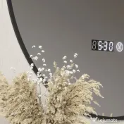 HOMCOM Oglindă de Baie Anti-Ceață cu Lumini LED Reglabile, Ø70x3 cm, Negru | Aosom Romania