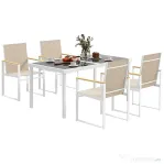 Outsunny Set de Mobilier de Grădină cu 4 Scaune cu Brațe și Masă cu Blat din Sticlă Temperată, pentru Terase și Balcoane