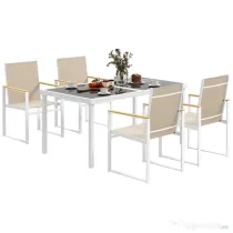 Outsunny Set de Mobilier de Grădină cu 4 Scaune cu Brațe și Masă cu Blat din Sticlă Temperată, pentru Terase și Balcoane