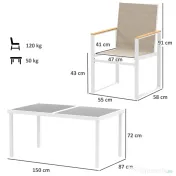 Outsunny Set Masă de Exterior Dreptunghiulară cu Blat din Sticlă și 4 Scaune cu Cotiere | Aosom Romania 