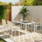 Outsunny Set Masă de Exterior Dreptunghiulară cu Blat din Sticlă și 4 Scaune cu Cotiere | Aosom Romania 