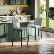 HOMCOM Set de 2 Scaune de Bar cu Spătar, 41x52x97 cm, Gri | Aosom Romania 