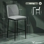 HOMCOM Set de 2 Scaune de Bar cu Spătar, 41x52x97 cm, Gri | Aosom Romania 