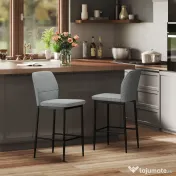 HOMCOM Set de 2 Scaune de Bar cu Spătar, 41x52x97 cm, Gri | Aosom Romania 