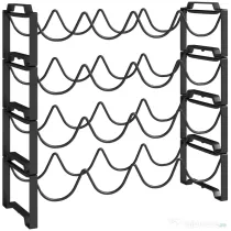 HOMCOM Suport pentru Sticle cu 4 Nivele Ondulate Stivabile pentru 16 Sticle, din Metal, 42,5x16,5x41 cm, Negru