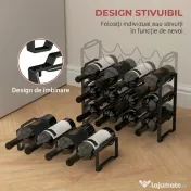 HOMCOM Suport pentru Sticle de Vin cu 4 Niveluri, 42,5x16,5x41 cm, Negru | Aosom Romania 