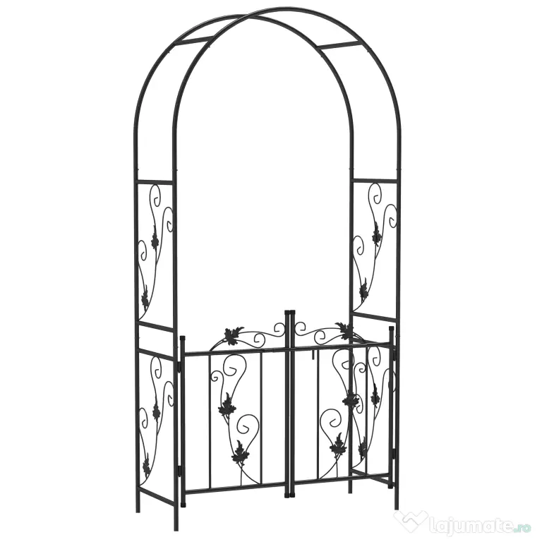Outsunny Arc de Grădină cu Poartă și Grilaj pentru Plante Cățărătoare, 2,2x1 m, Negru | Aosom Romania