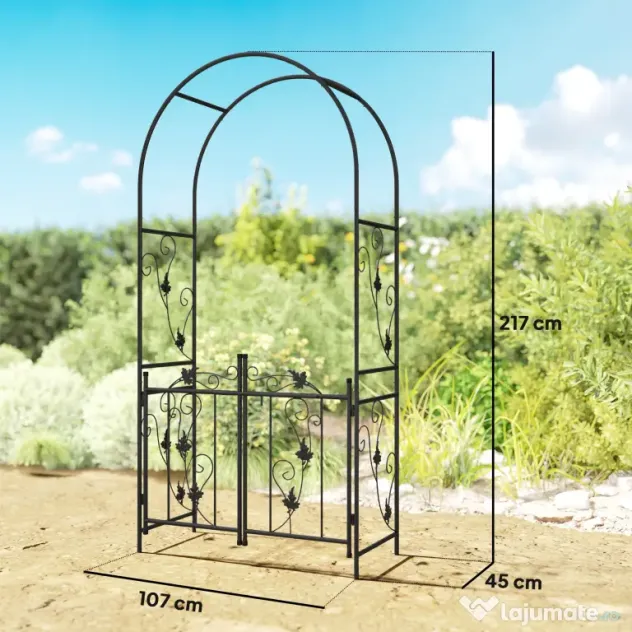 Outsunny Arc de Grădină cu Poartă și Grilaj pentru Plante Cățărătoare, 2,2x1 m, Negru | Aosom Romania