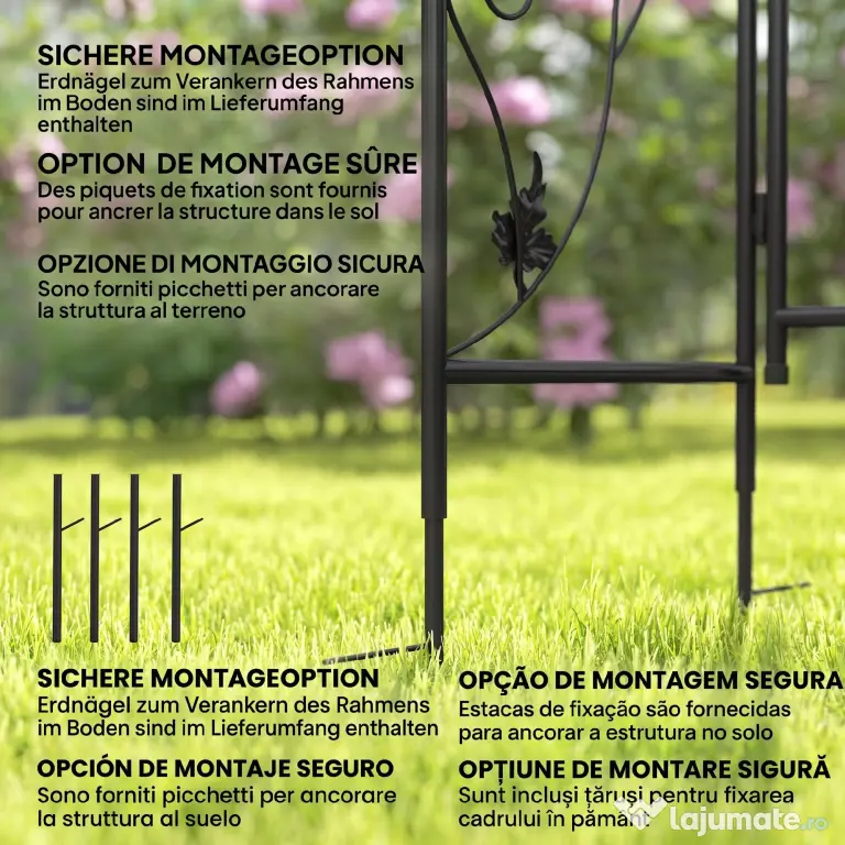 Outsunny Arc de Grădină cu Poartă și Grilaj pentru Plante Cățărătoare, 2,2x1 m, Negru | Aosom Romania
