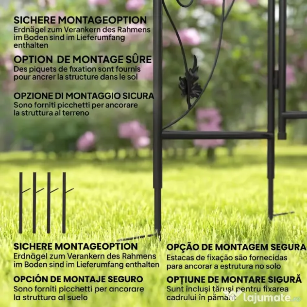 Outsunny Arc de Grădină cu Poartă și Grilaj pentru Plante Cățărătoare, 2,2x1 m, Negru | Aosom Romania