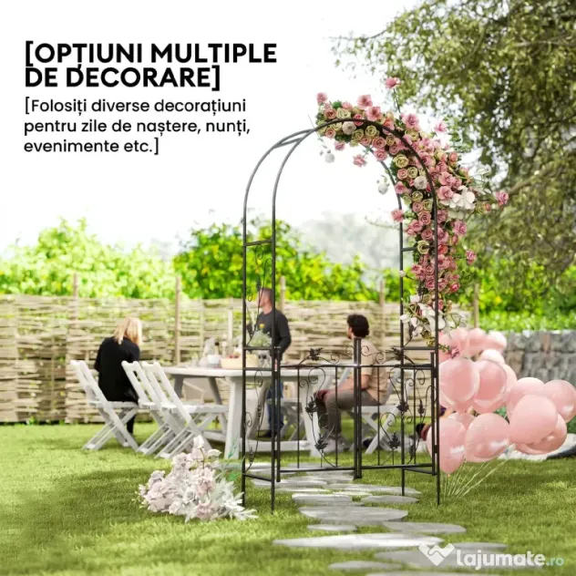 Outsunny Arc de Grădină cu Poartă și Grilaj pentru Plante Cățărătoare, 2,2x1 m, Negru | Aosom Romania