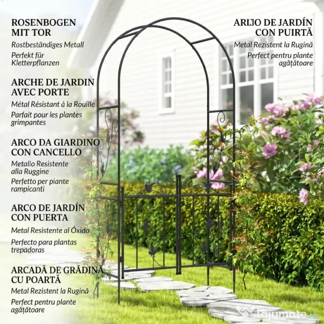 Outsunny Arc de Grădină cu Poartă și Grilaj pentru Plante Cățărătoare, 2,2x1 m, Negru | Aosom Romania