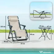 Outsunny Set de 2 Șezlonguri de Grădină cu Gravitație Zero și Măsuță cu Suport pentru Pahare, 47x47x54 cm, Bej | Aosom Romania 