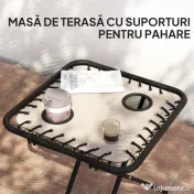 Outsunny Set de 2 Șezlonguri de Grădină cu Gravitație Zero și Măsuță cu Suport pentru Pahare, 47x47x54 cm, Bej | Aosom Romania 